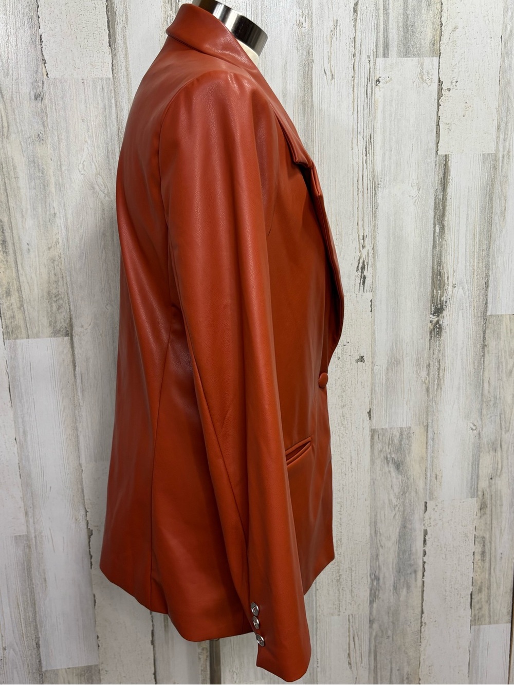 WeWoreWhat Downtown Vegan Leather Rust Cognac Blazer Jacket - Picture 11 of 14